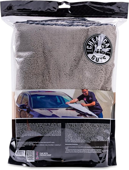 Chemical Guys Woolly Mammoth Large Microfiber Drying Towel - 36 x 25 Inch Gray, Ultra Plush Super Absorbent Car Drying Towel for Cars, Trucks, SUVs, Motorcycles, RVs, and Auto Detailing