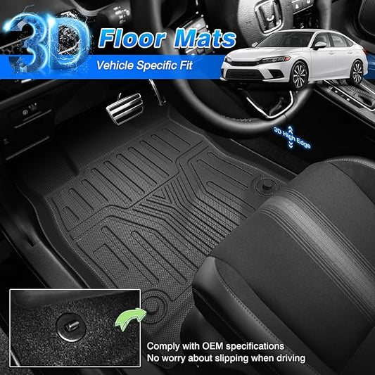 Civic Floor Mats - Floor Liner for Honda Civic 2022-2026 Sedan Hatchback Si (Include Sport, Not for Hybrid) & Acura Integra 2023-2026 Accessories (Only Fit 2nd Row Has USB Port)