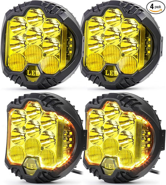 LIGBT 4PCS 5 Inch Amber Yellow Round LED Offroad Light with DRL 90W LED Light Pods 270° Wide Range Super Bright Side Shooter for Pickup Truck ATV UTV SUV