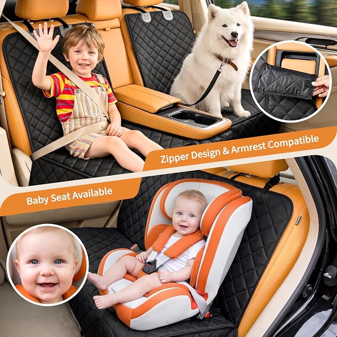 Yuntec Dog Car Seat Cover for Back Seat, Pet Seat Cover Waterproof Rear Seat Protector Scratchproof Back Car Seat Cover fits Middle Armrest for Cars Suvs Truck (55” Width) - Black