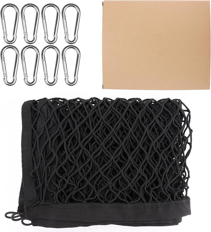 Truck Bed Net, Double-Layer Elastic Cargo Net Stretchable Mesh Organizer for Pickup, Suitable for Daily Light Loads of Trucks, Up to 2X Elastic from 4'x4’ Stretches to 7‘x 7’