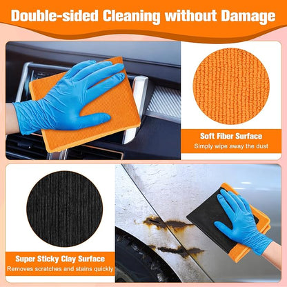 Clay Towel 12 x 12 Inch, Orange Clay Bar Towel for Auto Detailing Microfiber Car Cloth Cleaner Automotive for Car Detailing