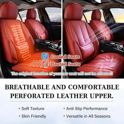 Coverado Seat Covers, Car Seat Covers Front Seats, Car Seat Cover, Car Seat Protector Waterproof, Car Seat Cushion Nappa Leather, Red Seat Covers Carseat Cover Universal Fit for Most Cars