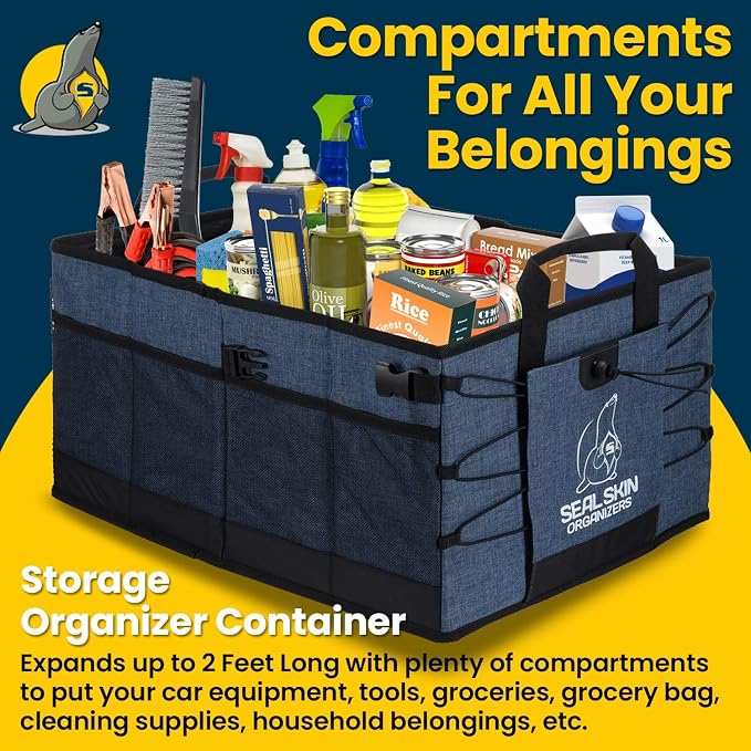 Seal Skin Covers Trunk Organizer for SUV, Car & Truck - Premium Heavy Duty and Collapsible with 3 Adjustable Sizes - Lightweight and Portable Storage Organizer - Easy to Use and Install in Any Vehicle