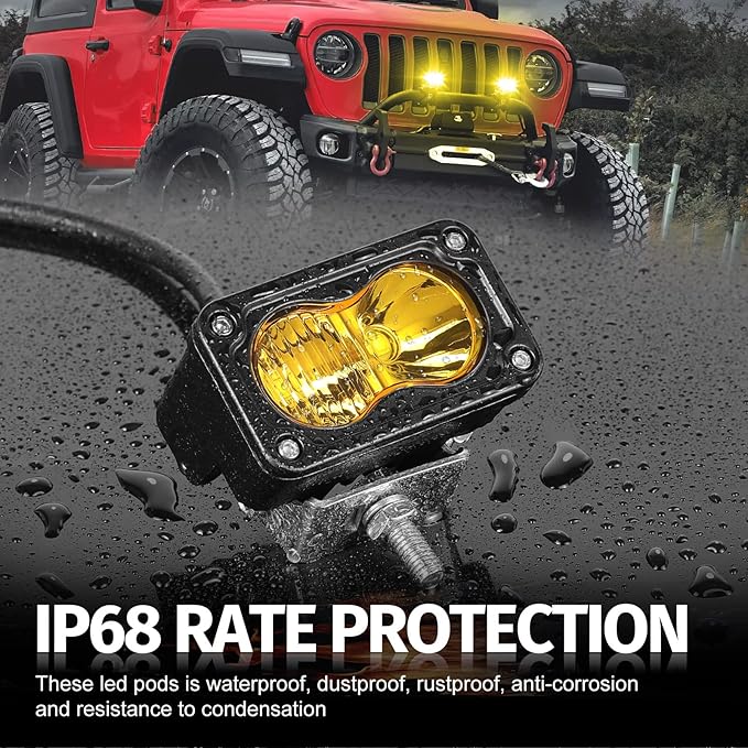 LED Pods Amber, 2Pcs 40W 3 Inch Driving Light Yellow Off Road Light LED Bumper Lights Super Bright LED Work Light Cube Waterproof Combo Fog Light for Truck ATV UTV SUV Motorcycle Boat