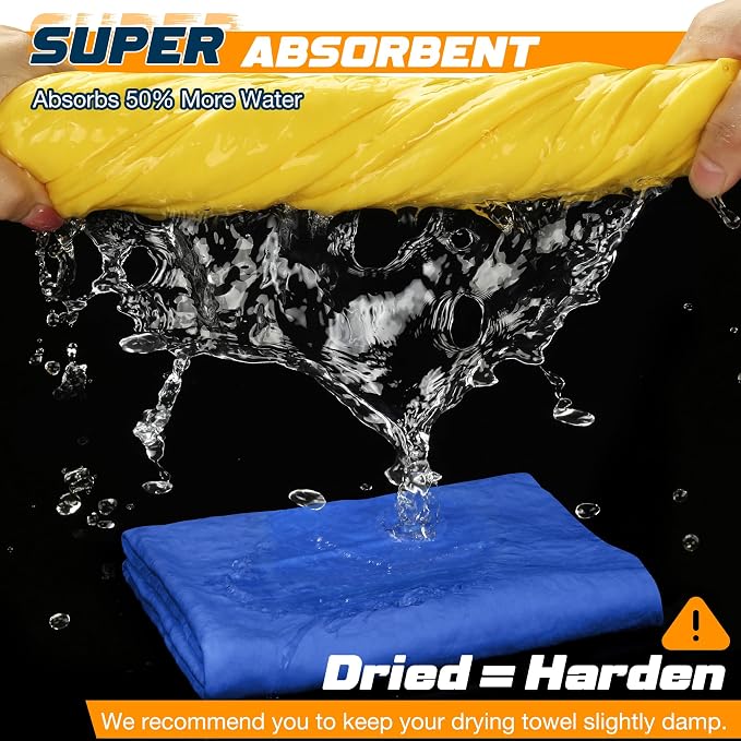 Premium Absorbent Car Drying Towel, 2 Pack 26''x17'' Super Soft Shammy Towel for Vehicle, Reusable Chamois Cloth for Car Drying, Dust Remove, Bathroom, Scratch/Spot/Streak Free, Yellow & Blue
