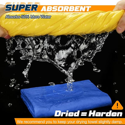 Premium Absorbent Car Drying Towel, 2 Pack 26''x17'' Super Soft Shammy Towel for Vehicle, Reusable Chamois Cloth for Car Drying, Dust Remove, Bathroom, Scratch/Spot/Streak Free, Yellow & Blue