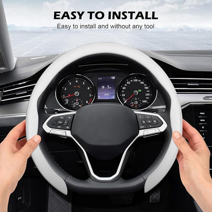 Frani Nappa Leather Steering Wheel Cover,Universal Fit 15 Inch-Premium Non-Slip Breathable Comfort Grip for Cars Trucks SUVs,Anti-Slip Durable Interior Upgrade White