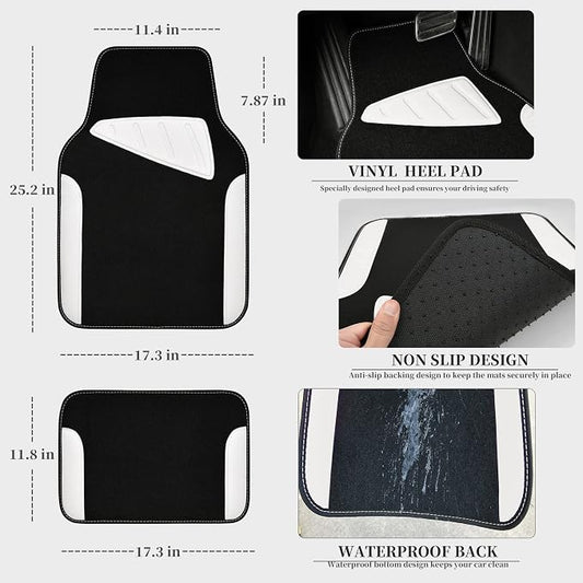 CAR PASS Waterproof Universal Fit Car Floor Mats, Car Mats Fit for SUV,Vans,sedans, Trucks,Set of 4pcs Car Carpet with Driver Heel Pad (White)