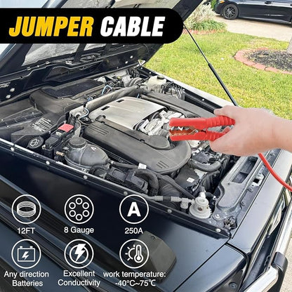 Car Emergency Kit with Battery Jumper Cables, Car Accessories Men Or Women, Emergency Car Kit, Roadside Automotive Safety Kit Car, Vehicle, Truck Or SUV, Gifts Men Or Him, Black