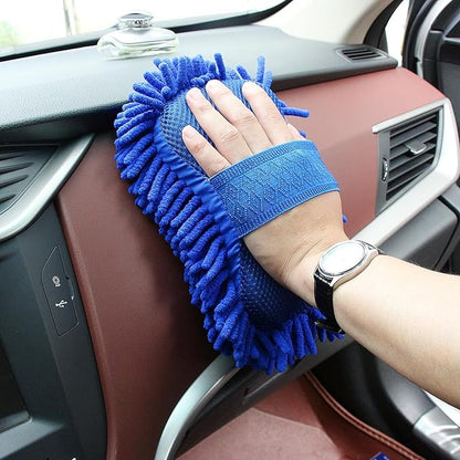 Microfiber Car Wash Sponge, Scratch-Free Vehicle Washing Mitt with Chenille & Mesh Sides, Highly Absorbent Sponge Lint-Free Cleaning Tool for Car Washing & Detailing (Blue)