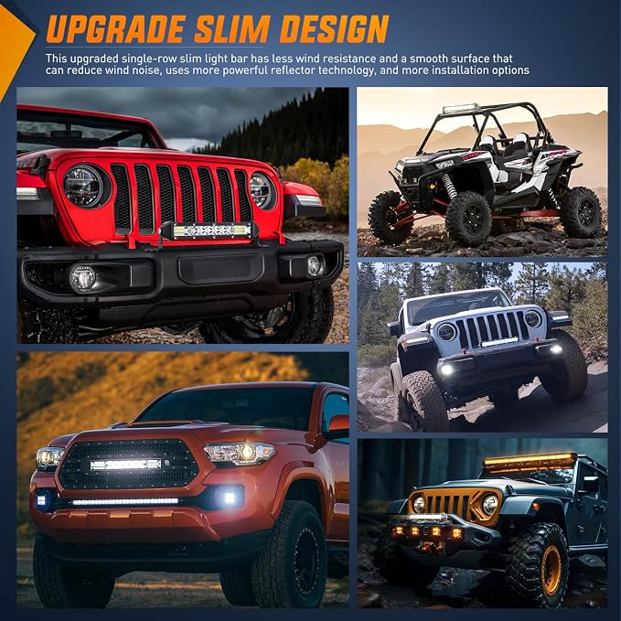 Nilight Slim LED Light Bar 2Pcs 7 Inch 16LED Single Row Spot Flood Combo Fog Driving Work Lighting Roof Bumper Lamp Offroad for 4x4 Trucks SUV ATV UTV