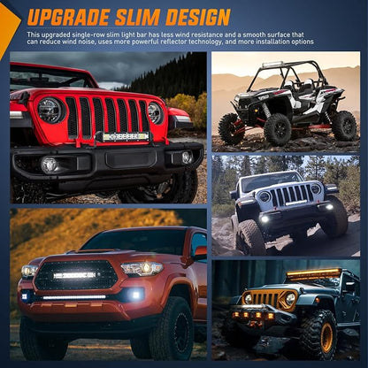 Nilight Slim LED Light Bar 2Pcs 7 Inch 16LED Single Row Spot Flood Combo Fog Driving Work Lighting Roof Bumper Lamp Offroad for 4x4 Trucks SUV ATV UTV