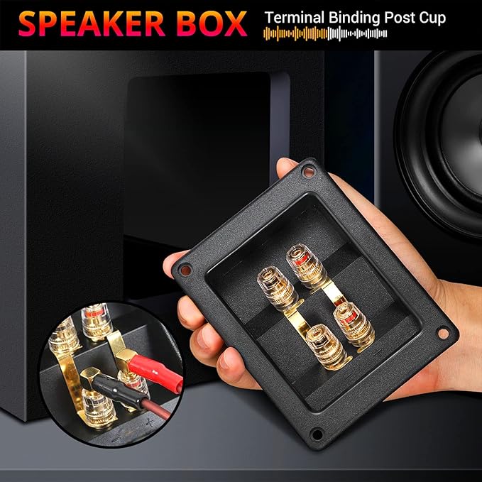 Facmogu 2PCS Rectangle 4-Way Speaker Terminal Box, Gold-Plated Binding Post Terminal Cable Connector for DIY Applications, Terminal Cups with 2 Pairs Banana Plug Socket Connector & 4PCS Screws