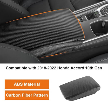Carbon Fiber Center Armrest Cover Compatible with Honda Accord 2018–2022, Interior Console Lid Trim Accessories for 10th Gen Accord