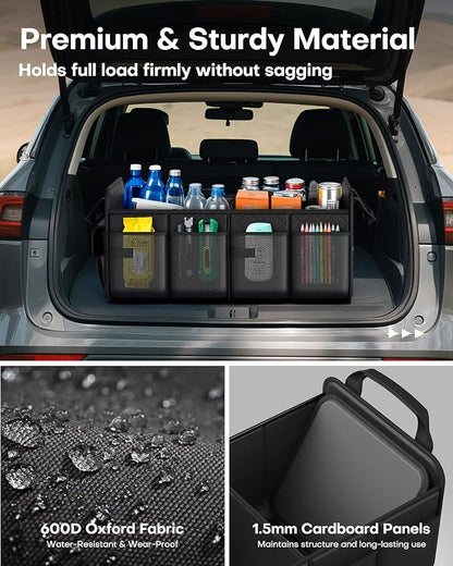 HOTOR Trunk Organizer for SUV – Foldable & Portable Car Organizers and Storage with 2 Compartments, Large Capacity Car Trunk Organizer Car Accessories for Truck Sedan, Black, 23.6" x 14.2" x 11.8"