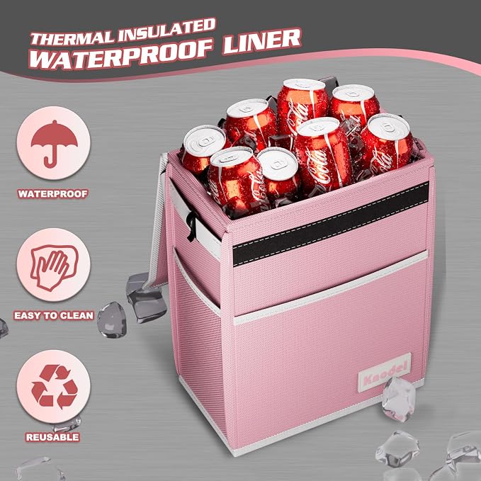 K KNODEL Car Trash Can, Waterproof Garbage Bag with Lid, Leak-Proof Trash Bin, Car Bin Hanging (Pink, Large)