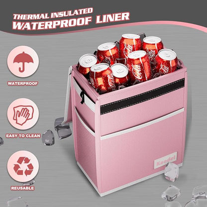 K KNODEL Car Trash Can, Waterproof Garbage Bag with Lid, Leak-Proof Trash Bin, Car Bin Hanging (Pink, Large)