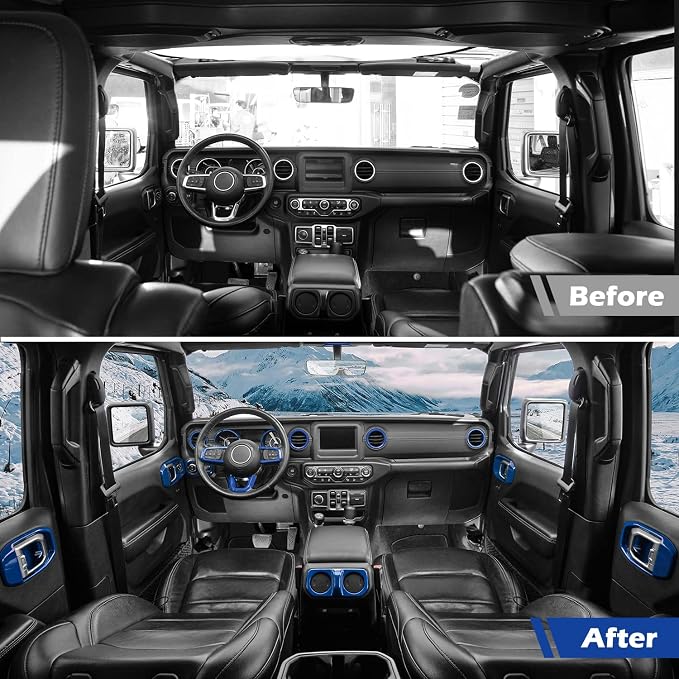 for Wrangler JL Interior Trim Kit Blue Dashboard for Jeep Wrangler JL JLU Gladiator JT 2018-2023 Blue Interior Accessories 21pcs