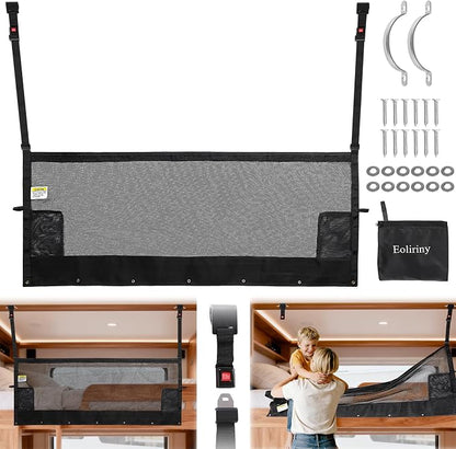 59" x 18" Campers & RV & Bunk Bed Safety Net with Quick Release Seat Belt Buckles,Adjustable Bunk Bed Netting for Family Travel, Motorhome, Trailer, Fifth Wheels RV Bedding Accessories Mesh Barrier