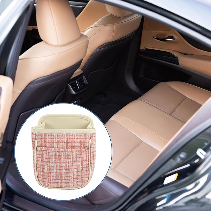 Car Trash Can Portable and Hanging 6.3" Length 3.9" Width 7.1" Height Trash Bin Fabric Pink 1 Pcs