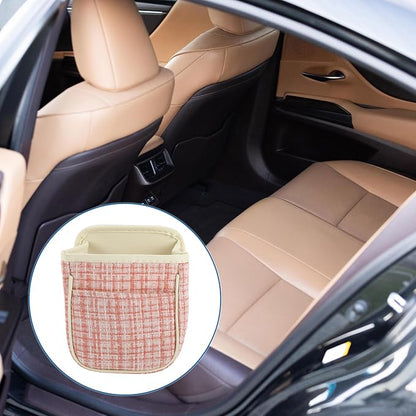 Car Trash Can Portable and Hanging 6.3" Length 3.9" Width 7.1" Height Trash Bin Fabric Pink 1 Pcs