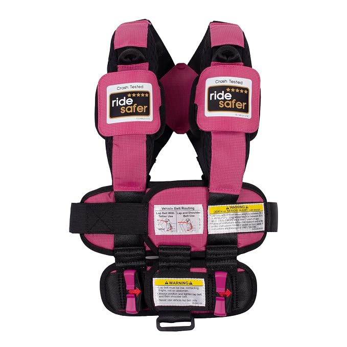 RideSafer Gen 5 - Extra Small (XS) Pink, Lightweight, Compact, Portable Car Seat, 2+ Years; 26.5–40 lb - Perfect for Travel and Everyday Child Safety