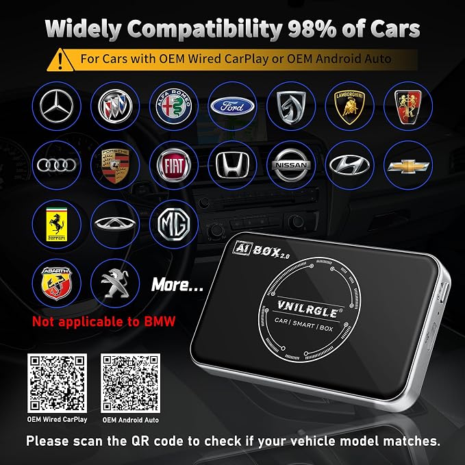 VNILRGLE 4-in-1 Wireless CarPlay Adapter & Android Car Wireless Adapter, Compatible with Streaming Services Like Netflix and YouTube, Split-Screen and Mirroring Functions(Silver)
