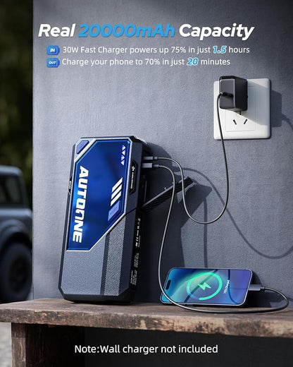 AUTOONE M5 9000A Car Jump Starter 12V Battery Jumper Starter Portable (All Gas/All Diesel) 168W DC Jump Box for Car Battery with Built-in Booster, Type-C Fast Charge & Jumper Cables Jump Pack