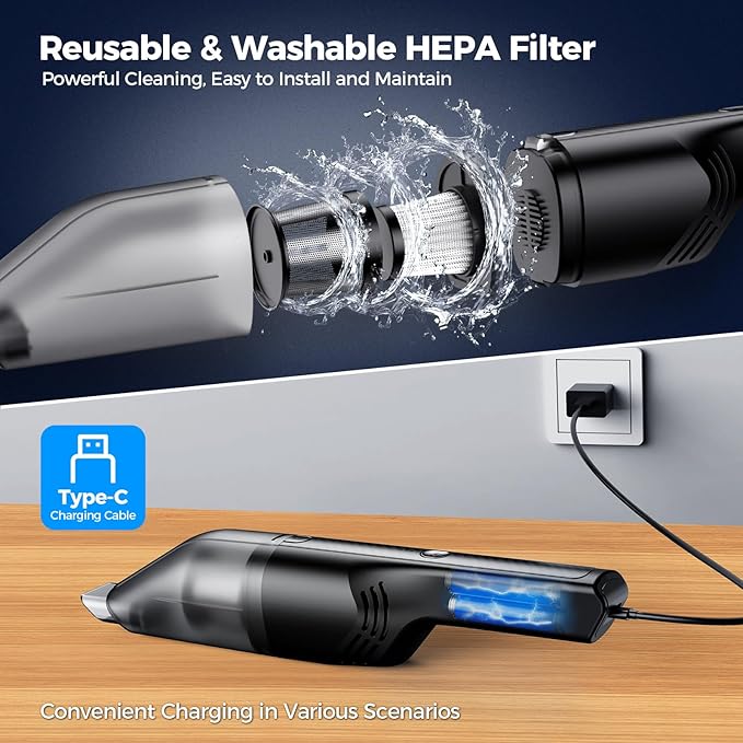 Handheld Vacuum Cordless - Car Vacuum Cleaner with 11000Pa Powerful Suction,1.2lbs Lightweight, Type-C Charge, Multiple Accessories, Portable Hand Vacuum for Home, Pet and Car