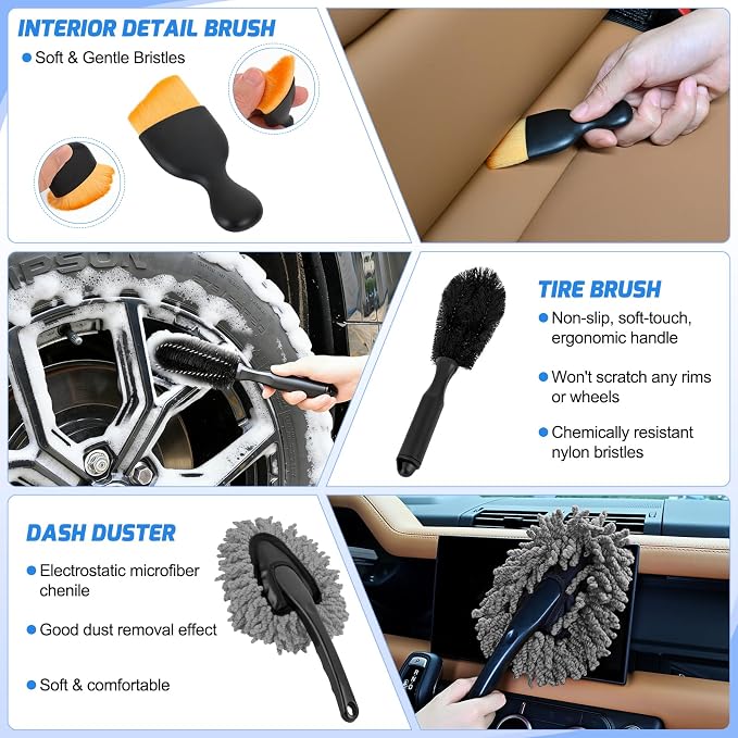 Nilight 37PCS Car Detailing Kit Auto Cleaning Tools Wash Set with Storage Carry Bag Home Use for Interior Exterior Deep Clean Car Care Windshield Dashboard Seat Air Vents Wheels Tires, Blue