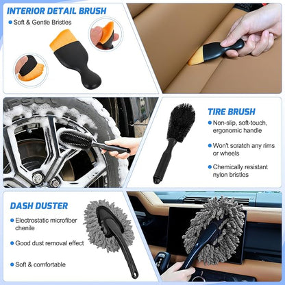 Nilight 37PCS Car Detailing Kit Auto Cleaning Tools Wash Set with Storage Carry Bag Home Use for Interior Exterior Deep Clean Car Care Windshield Dashboard Seat Air Vents Wheels Tires, Blue