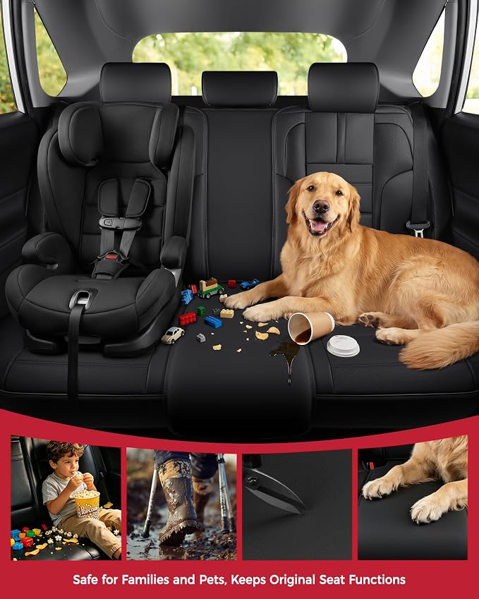 FREESOO Universal Full Seat Covers, Waterproof Faux Leather Automotive Seat Covers with Carbon Fiber Texture Seat Belt Pads, Anti-Slip Airbag Compatible Car Seat Covers for Cars SUVs Trucks