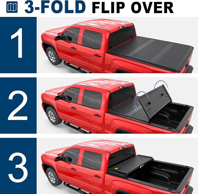 MOSTPLUS Fiberglass Tri Fold Tonneau Cover Hard Truck Bed Compatible with 1999-2007 Chevy Silverado GMC Sierra 1500 Fleetside 6.5 FT Bed (78.8 inch) - 3-Fold Bed
