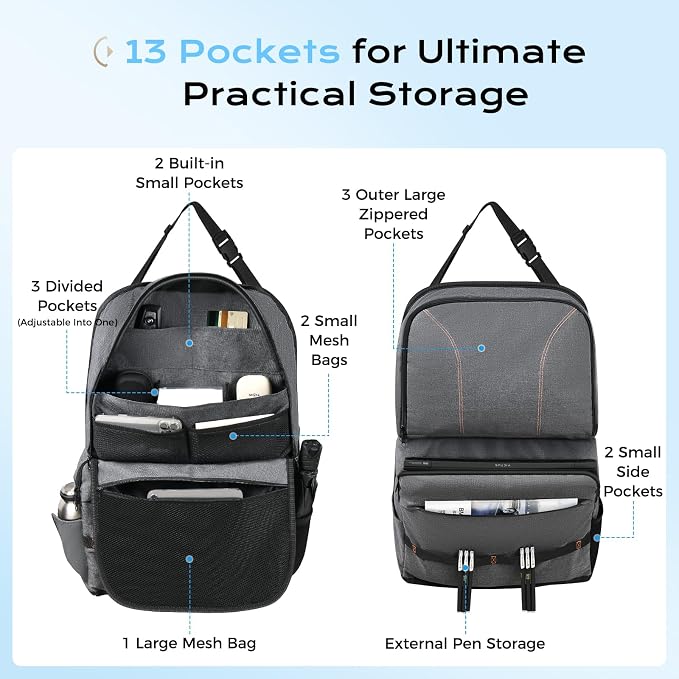 Coverado Backseat Car Organizer 2 Packs, Heavy-Duty Durable Dual-Way Use Car Back Seat Organizer Waterproof with Multi Pockets, Zipper Closure Design, Protect Valuables from Spills, Keeps Car Tidy