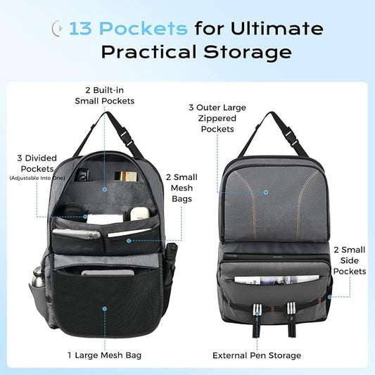 Coverado Backseat Car Organizer 2 Packs, Heavy-Duty Durable Dual-Way Use Car Back Seat Organizer Waterproof with Multi Pockets, Zipper Closure Design, Protect Valuables from Spills, Keeps Car Tidy