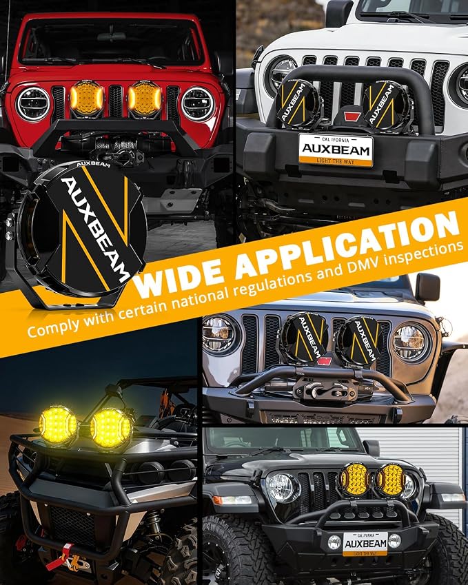 Auxbeam V-Ultra 9" Round Amber Pod Lights, 270° Ultra-Wide Side Shooter Spotlights with Amber DRL& Black Cover, 300W 35600LM Universal Dual Color Off-Road Driving Fog Light Bar for Jeep Truck ATV