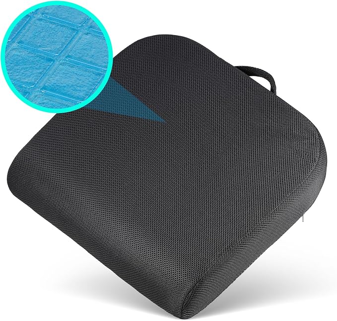 Gilbins Gel Seat Cushion - Memory Foam Cushion for Office Chair, Car Seat, and Wheelchair - Ergonomic Gel-Infused Cushion for Tailbone Support,and Lower Back Comfort - Portable & Washable