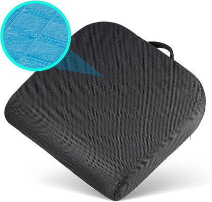 Gilbins Gel Seat Cushion - Memory Foam Cushion for Office Chair, Car Seat, and Wheelchair - Ergonomic Gel-Infused Cushion for Tailbone Support,and Lower Back Comfort - Portable & Washable