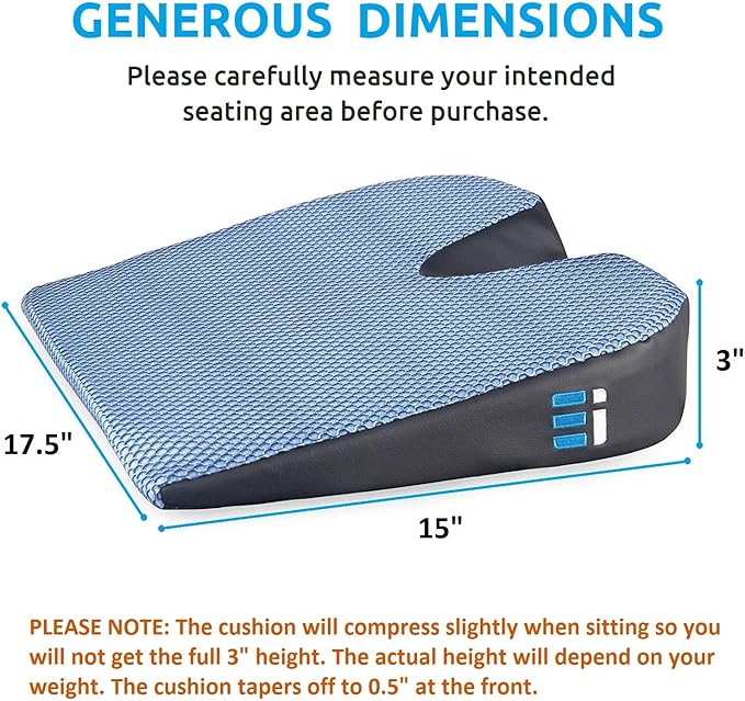 Premium Wedge Car Seat Cushion for Driving - Sciatica Seat Cushion for Car, Office, Home, Back Pain, Hip Support, Sciatica Pain Relief - Ergonomic Non-Slip Memory Foam Driving Pillow 17.5 x 15 x 3.5