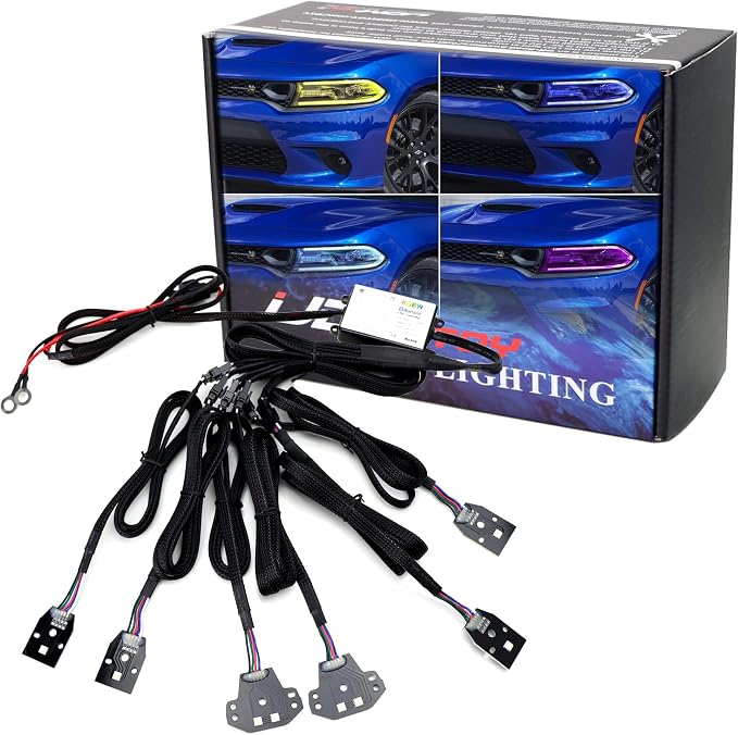 iJDMTOY RGBW Multicolor LED Circuit Board Ambient Lighting Kit Compatible with 2015-up Dodge Charger, Control_by_Smartphone