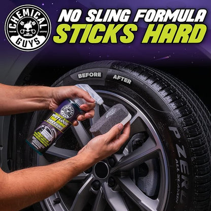 Chemical Guys Galactic Black Wet Look Tire Shine Dressing – High Gloss Tire Spray for Trim & Rubber – Restores Deep Black Shine and Protection for Cars, Trucks, Motorcycles and RVs, 16 oz