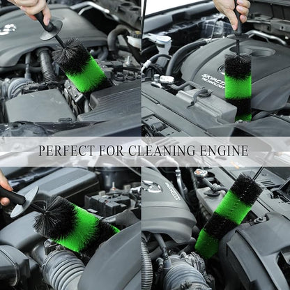 TAKAVU Master Wheel & Tire Brush, Easy Reach Rim Detailing Brush, Multipurpose Use for Wheels, Rims, Exhaust Tips, Motorcycles (Green)