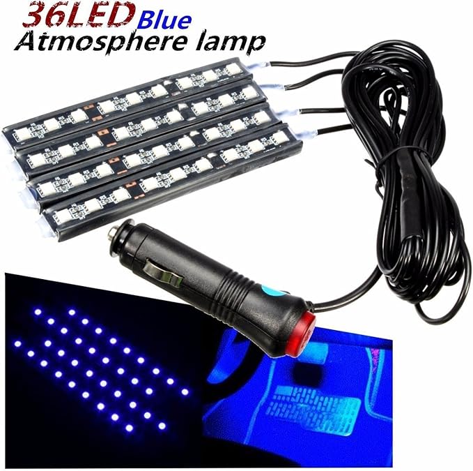 Car LED Strip Light, EJ's SUPER CAR 4pcs 48 LED Car Interior Lights Under Dash Lighting Waterproof Kit,Atmosphere Neon Lights Strip for Car,DC 12V(Blue)