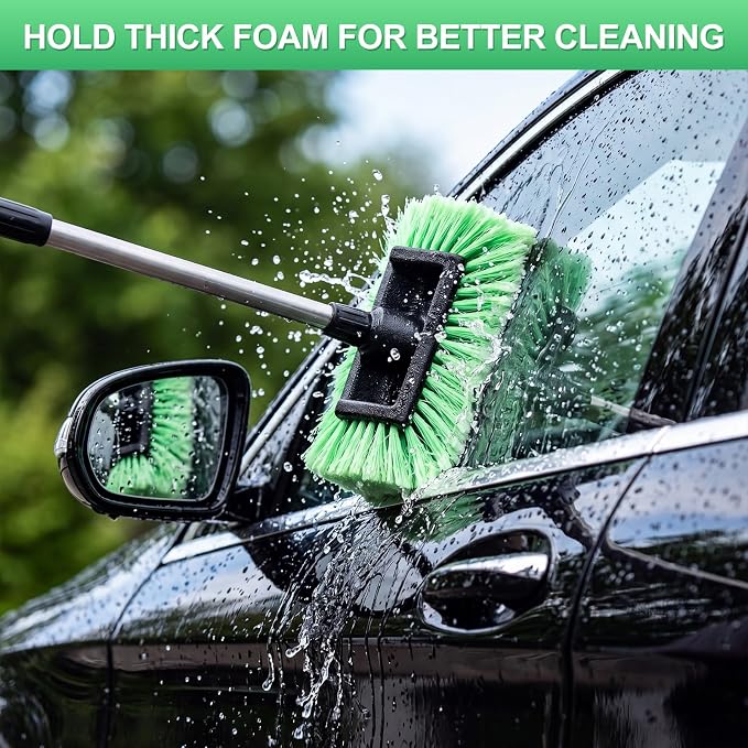 Vesici 1 Pcs Car Wash Brush Head with Soft Detailing Bristle Flow Thru Car Cleaning Brush Exterior Cars Wash Equipment for Auto Truck RV Boat Camper Washing, 10 Inch (Green)