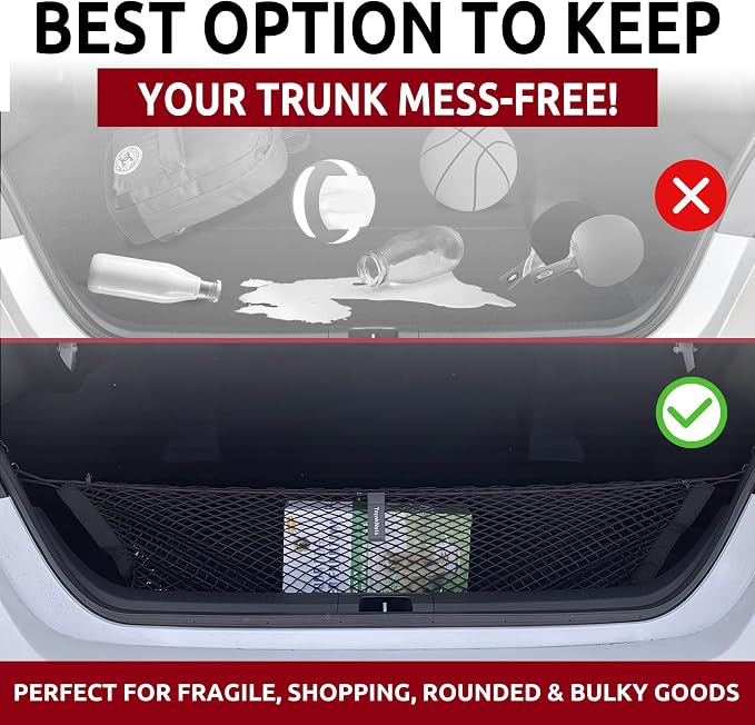 Trunk Envelope Style Mesh Cargo Net for Toyota Camry 2018-2025, 2026- Car Accessories - Premium Trunk Organizer and Storage - Cargo Net for Sedan - Vehicle Carrier Organizer for Toyota Camry
