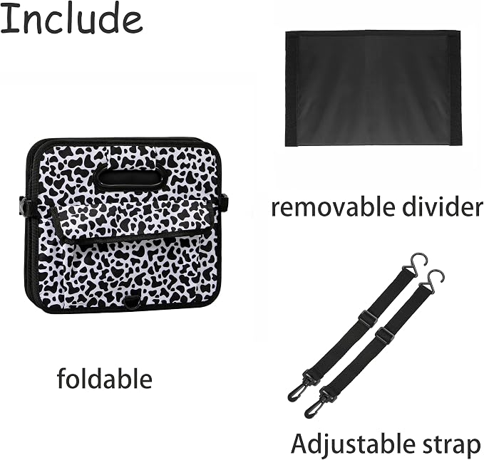 AOKJOY Car Trunk Organizer Car Storage Organizer Collapsible Multi Compartment Car Organizer Adjustable Straps Car Organizer for SUV(Cow)