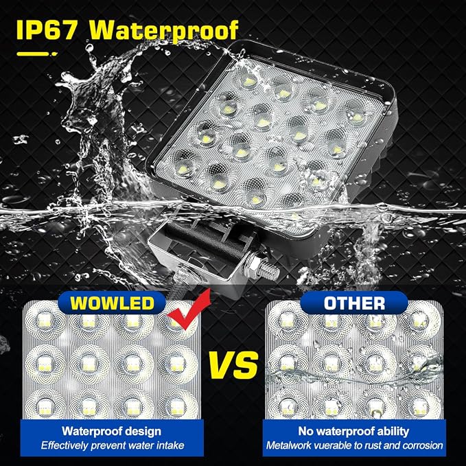 Square LED Work Light 12V, 2 Pack 64W 12V 4X4 LED Spotlight, Waterproof Car Flood Beam Light LED Work Lights for Tractors, Car Spot Light for Offroad Driving, Boat Camper, Truck 24V