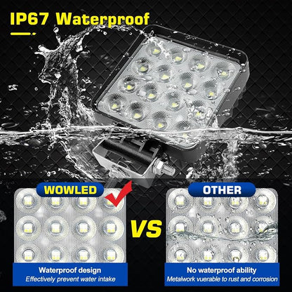 Square LED Work Light 12V, 2 Pack 64W 12V 4X4 LED Spotlight, Waterproof Car Flood Beam Light LED Work Lights for Tractors, Car Spot Light for Offroad Driving, Boat Camper, Truck 24V