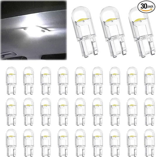 30 PCS Car 194 LED Bulbs, 168 2825 W5W T10 Wedge COB LED Replacement Bulb, 6000K License Plate Light Bulb, Error Free Interior Bulb for Dashboard Light, Dome Lights,License Plate Lights (White)
